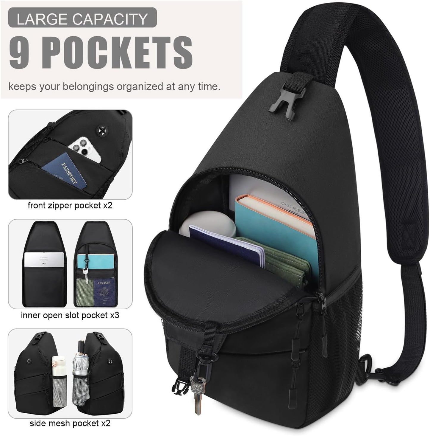 Pritent Crossbody Bags for Women Men Trendy Sling Bag Backpack Casual Chest Bag with Convertible Shoulder Strap