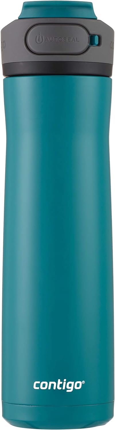 Contigo Cortland Chill 2.0 Vacuum-Insulated Stainless Steel Water Bottle, Spill-Proof Sip Technology, Interchangeable Lid, 24oz, Steel/Licorice, Perfect for Fitness Travel Everyday Use