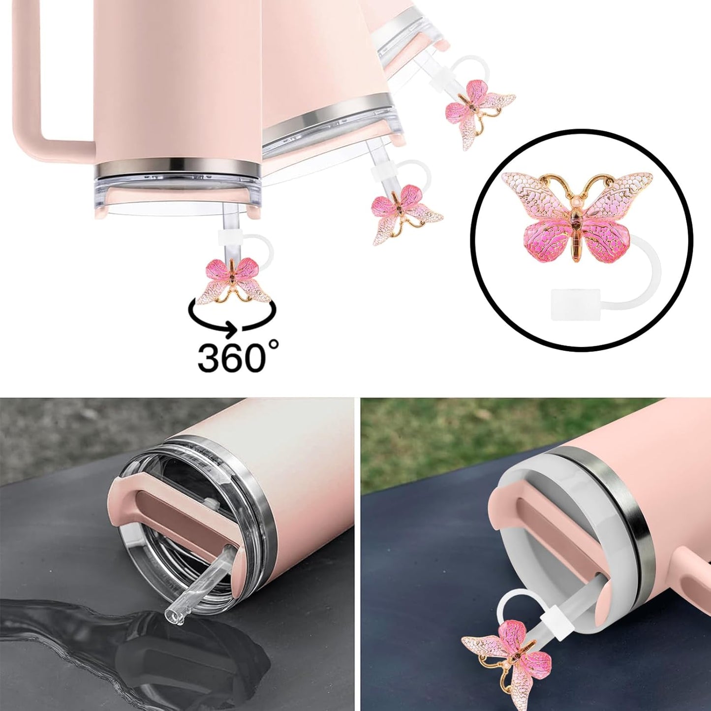 Cute Straw Cover Cap for Stanley Cup Accessories,Bling Straw Toppers for Stanley Tumbler 40&30 oz,Reusable Straws Tips Protectors Compatible with 10mm Straws