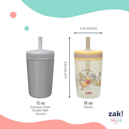 Zak Designs 15oz Bluey Kelso Tumbler Set, Leak-Proof Screw-On Lid with Straw Made of Durable Plastic and Silicone, Perfect Bundle for Kids, 2 Count (Pack of 1) - Colors B