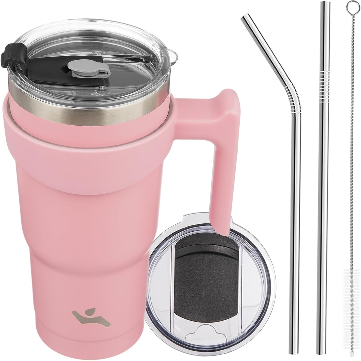 Konokyo 20 oz Tumbler with Handle and 2 Straw 2 Lid, Insulated Water Bottle Stainless Steel Vacuum Cup Reusable Travel Mug,Black