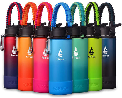 Farsea Insulated Water Bottle With Paracord Handle, Protective Silicone Boot and 2 Lids (Straw Lid & Spout Lid), Stainless Steel Water Bottle Wide Mouth, Double Wall Sweat-Proof BPA-Free, 24 oz