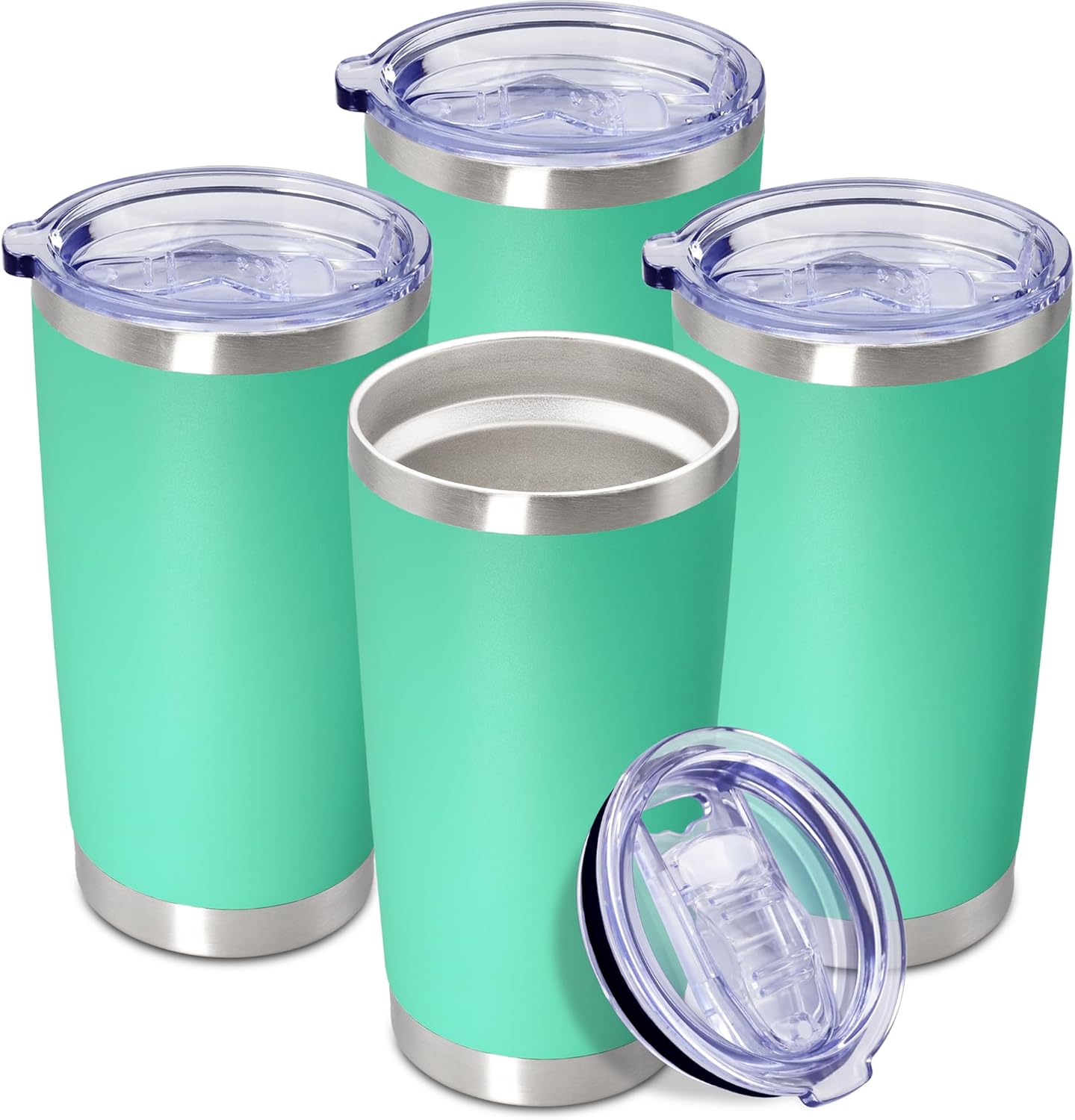 20 oz Tumbler Coffee Travel Tumblers Bulk with Lid Stainless Steel Double Wall Vacuum Insulated Mug Powder Coated Cups fit Car Cupholder for Hot and Cold - Stainless Steel, 4Pack