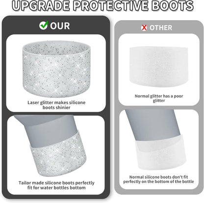 WUQID Protective Bling Silicone Boot Sleeve, Compatible with Stanley Tumbler 20-40oz & Hydro Flask Bottle 12oz-24oz, Glitter Reduces Dents Sleeve Cover for More Bottles/Tumblers Bottom of 2.83-2.95in