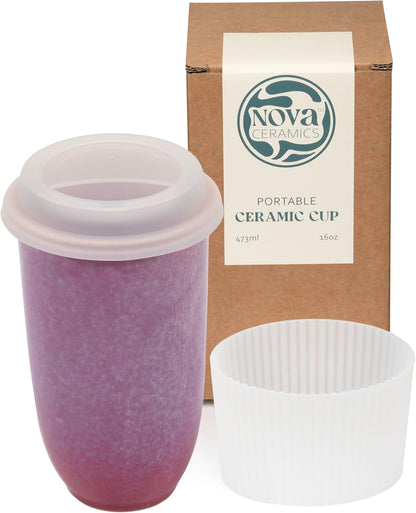 NOVA CERAMICS Coffee Tumbler – Travel Mug - On the Go Coffee Mug – Microwave & Dishwasher Safe Green Coffee Tumbler - Gifts For Women Men Him Her – 16oz – Monsoon