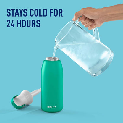 Brita Insulated Filtered Water Bottle with Straw, Reusable, Stainless Steel Metal, Blue Jay, 20 Ounce