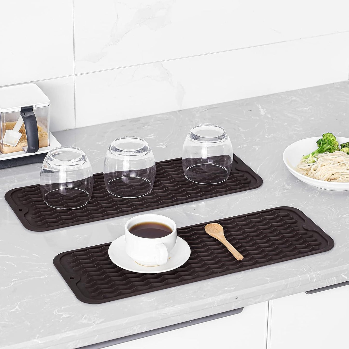 MicoYang Silicone Dish Drying Mat for Multiple Usage,Easy clean,Eco-friendly,Heat-resistant Silicone Mat for Kitchen Counter,Sink,Bar,Bottle,or Cup Green M 17 inches x 6 inches