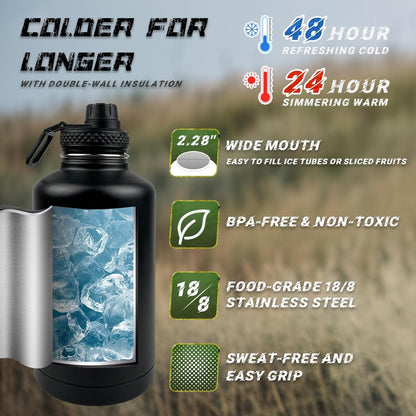 32 oz Insulated Water Bottle with Sleeve - Tactical Stainless Steel Gym Water Bottles for Men, Sports Water Bottle for Hiking Camping Outdoor with Camo Pouch