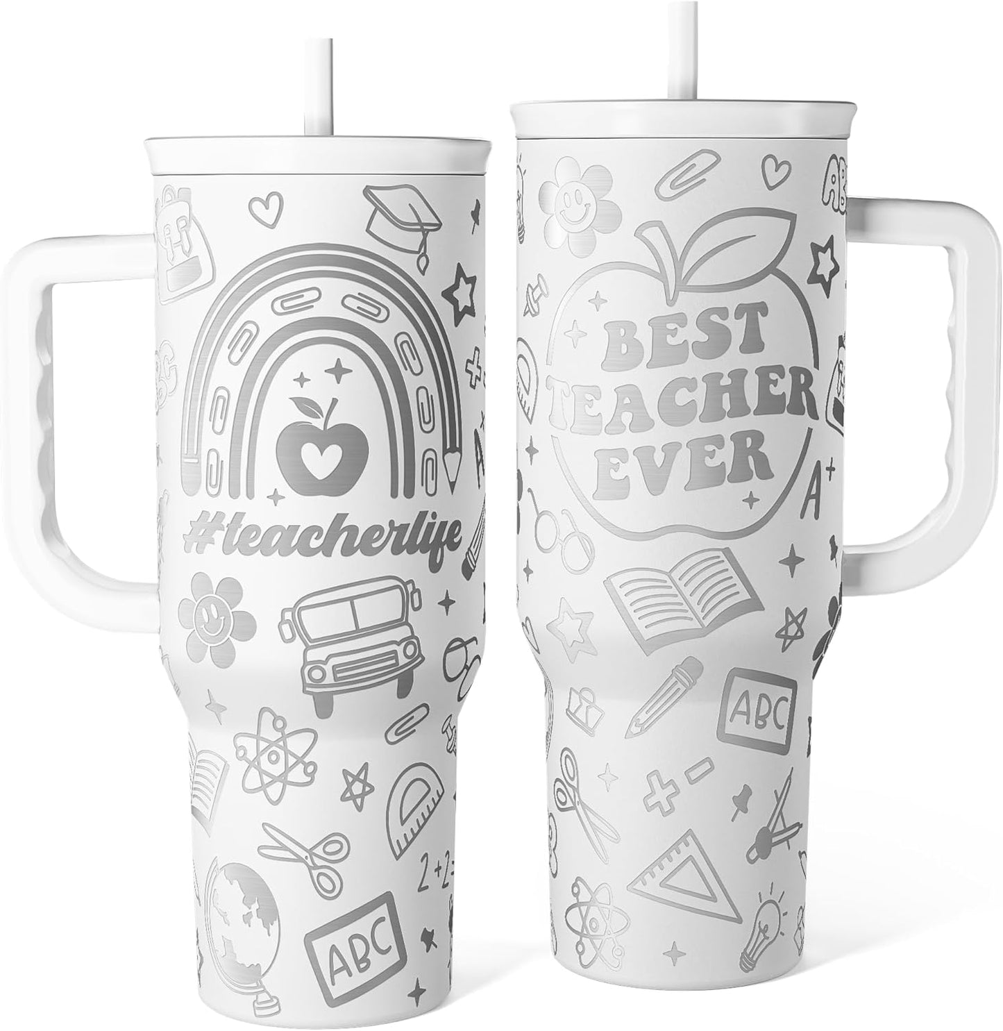 Floral Tumbler with Handle 40oz, Stainless Steel Insulated Tumblers Coffee Travel Mug Cup with Straw, Flower Coffee Cup Gifts for Women Girls, Gift for Her on Christmas Birthday Mothers Day