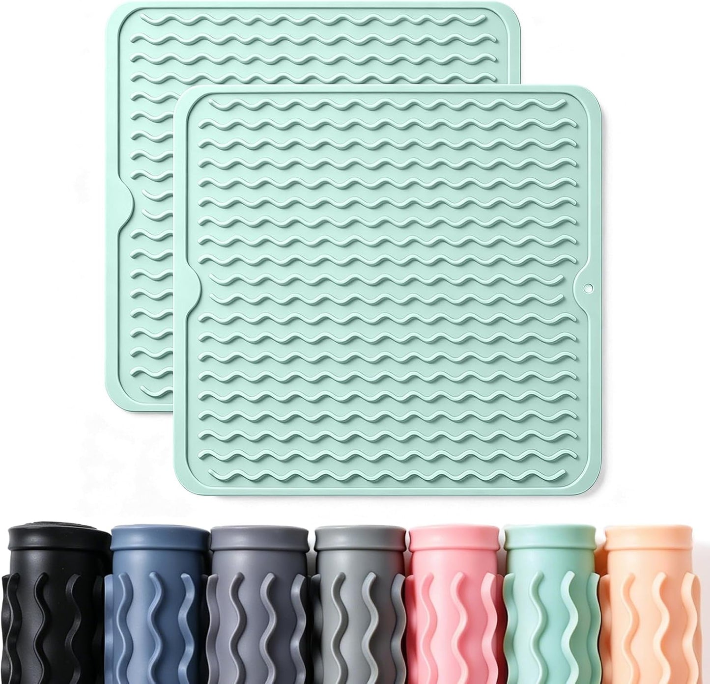 2 Pack Caketime Silicone Dish Drying Mat for Kitchen Counter Heat Resistant Under Sink Waterproof Coffee Bar Accessories Dining Rack Stone Utensil Holder Countertop Decor Must Haves 2026