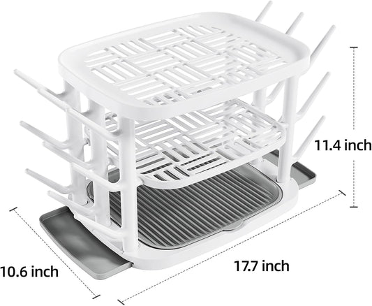 Baby Bottle Drying Rack,3-Tier Large Capacity Countertop Organizer with 360° Ventilation, Removable Drip Tray, Non-Slip Base – Easy to Clean Bottle Holder for Baby Accessories