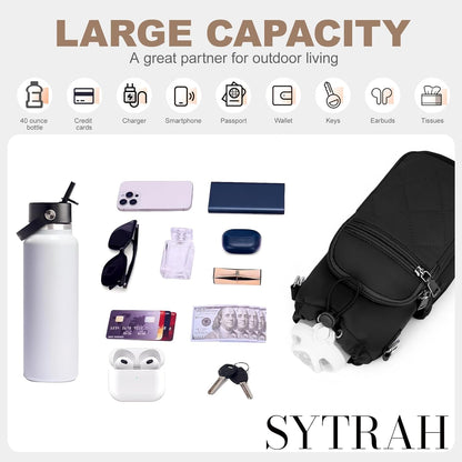 SYTRAH Water Bottle Carrier Bag with Strap, Water Bottle Purse with Phone Pocket 40oz for Walking Hiking