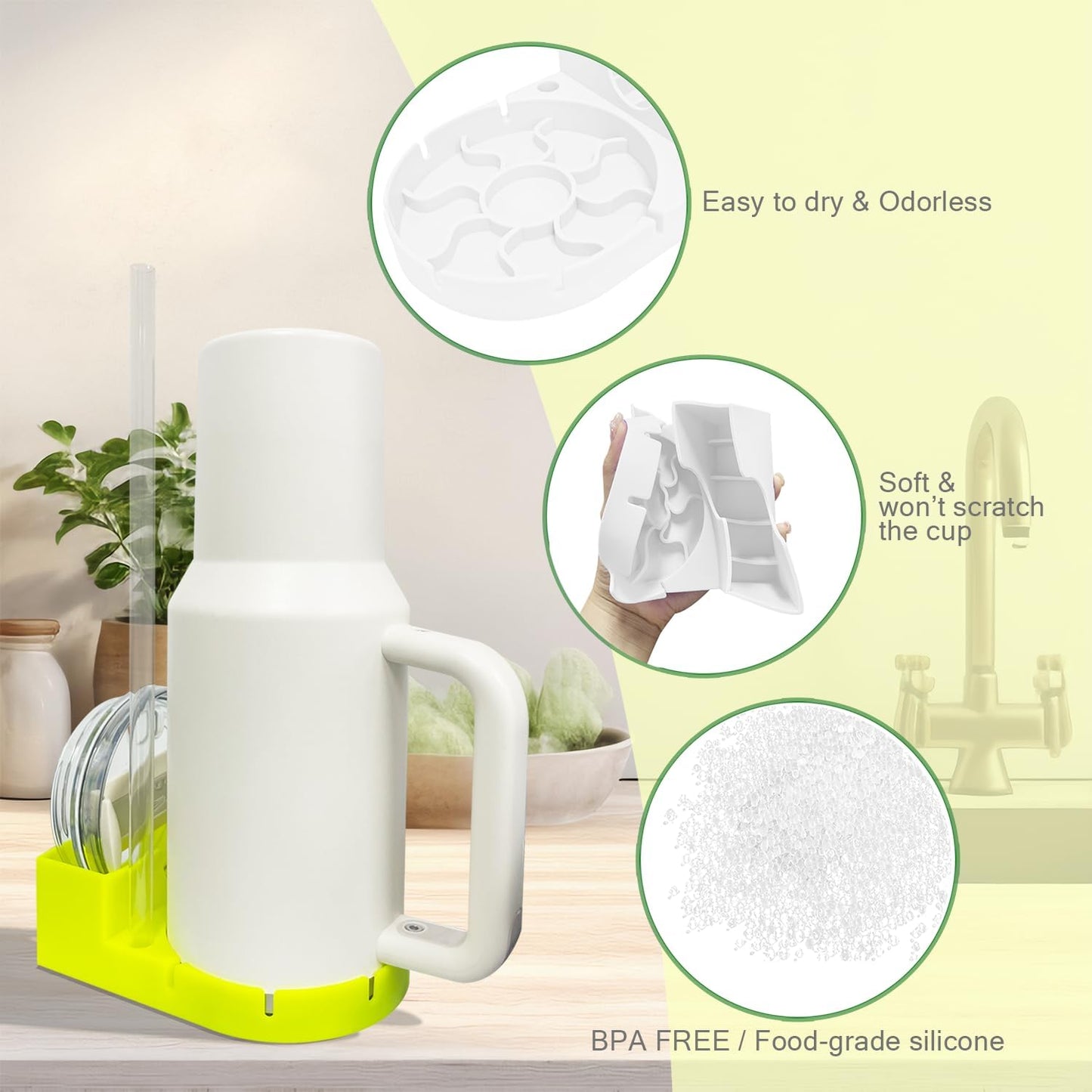 WORBSS Silicone Drying Rack for Stanley Cup 20 30 40oz Tumbler & Hydro Flask & Simple Modern Trek, Drain Rack Accessories for Water Bottles Tumblers Cups Mugs Glasses ,or Straw and Cup Lid
