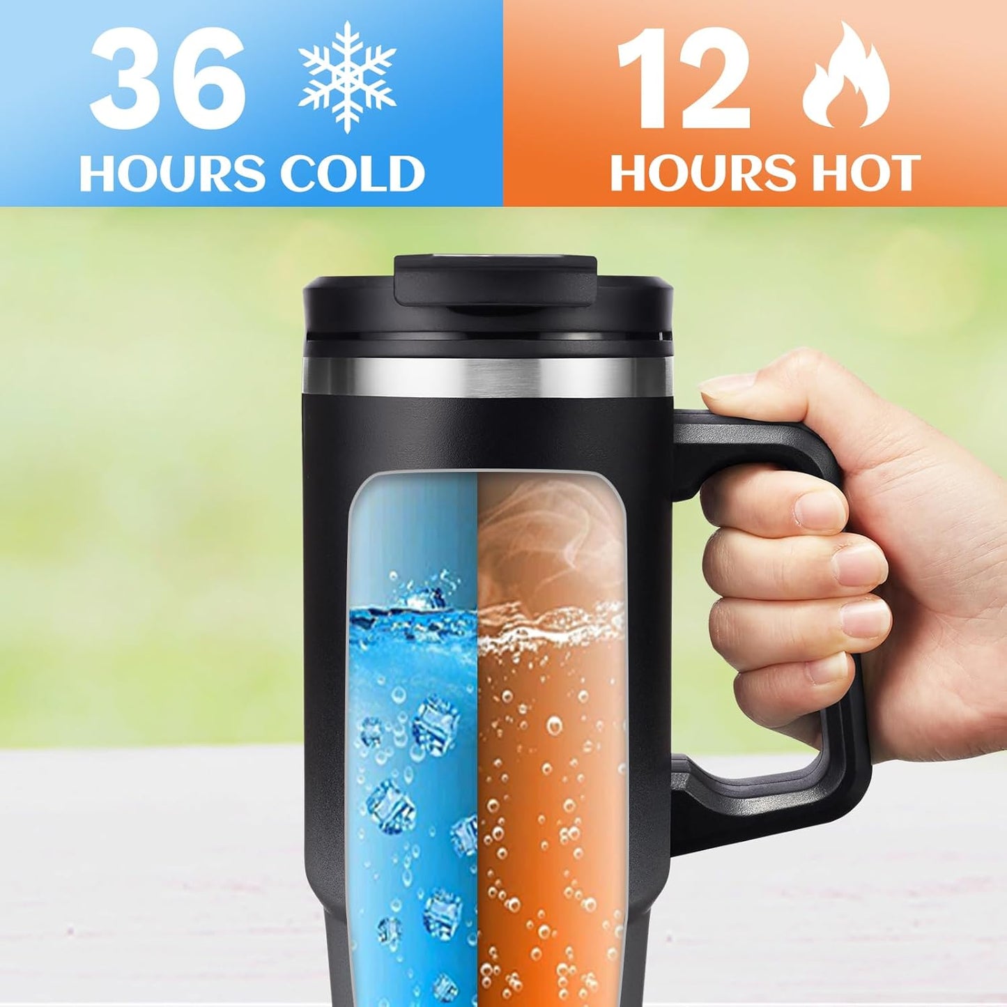 30 oz Tumbler with Handle and Straw - Keep Cold 36H & Hot 12H, Metal Coffee Cup with Lid (Straw & Flip Lid), 30oz Insulated Stainless Steel Thermal Mug, Leak-proof Travel Water Bottle