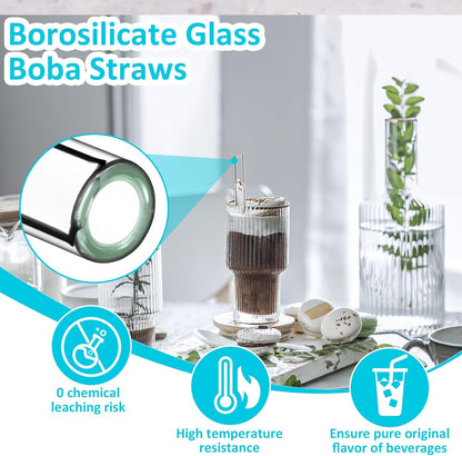Reusable Glass Straws Shatter Resistant Clear, Skinny Glass Straw Bent Thin for 16 oz Cups Tumblers 9 inch 8mm