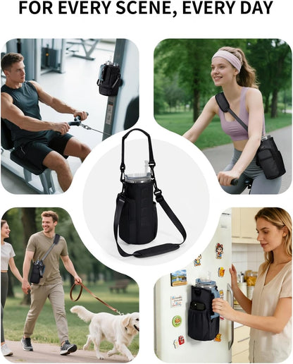 sportsnew Water Bottle Carrier Bag with Phone Pocket for 30oz 40oz Tumbler with Handle Accessories Insulated Water Bottle Holder Pouch with Strap Crossbody with Straw Cover