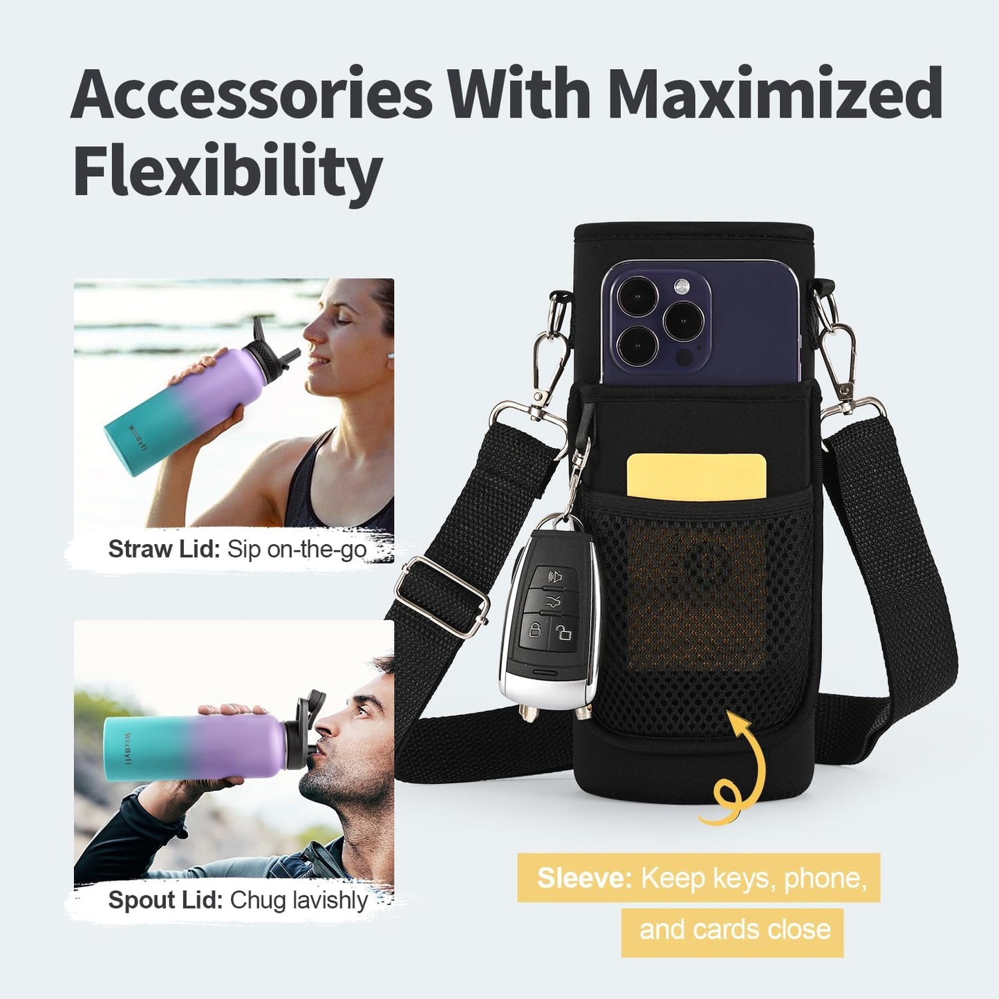 WixByti 40 oz Insulated Water Bottle with Straw (Cold for 36 Hrs), Stainless Steel Triple Wall Vacuum Sports Water Jug, Leakproof Hydro Cup Flask with Paracord Handle & Straw Spout Lids & DIY Stickers