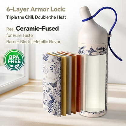 20oz Artic Ceramic Lined Coffee Tumbler, 3D Floral Print Design, Insulated Stainless Steel Travel Mug with Lid and Straw, BPA-Free Leak-Proof for Hot & Iced Coffee Tea, Unique Gifts for Women
