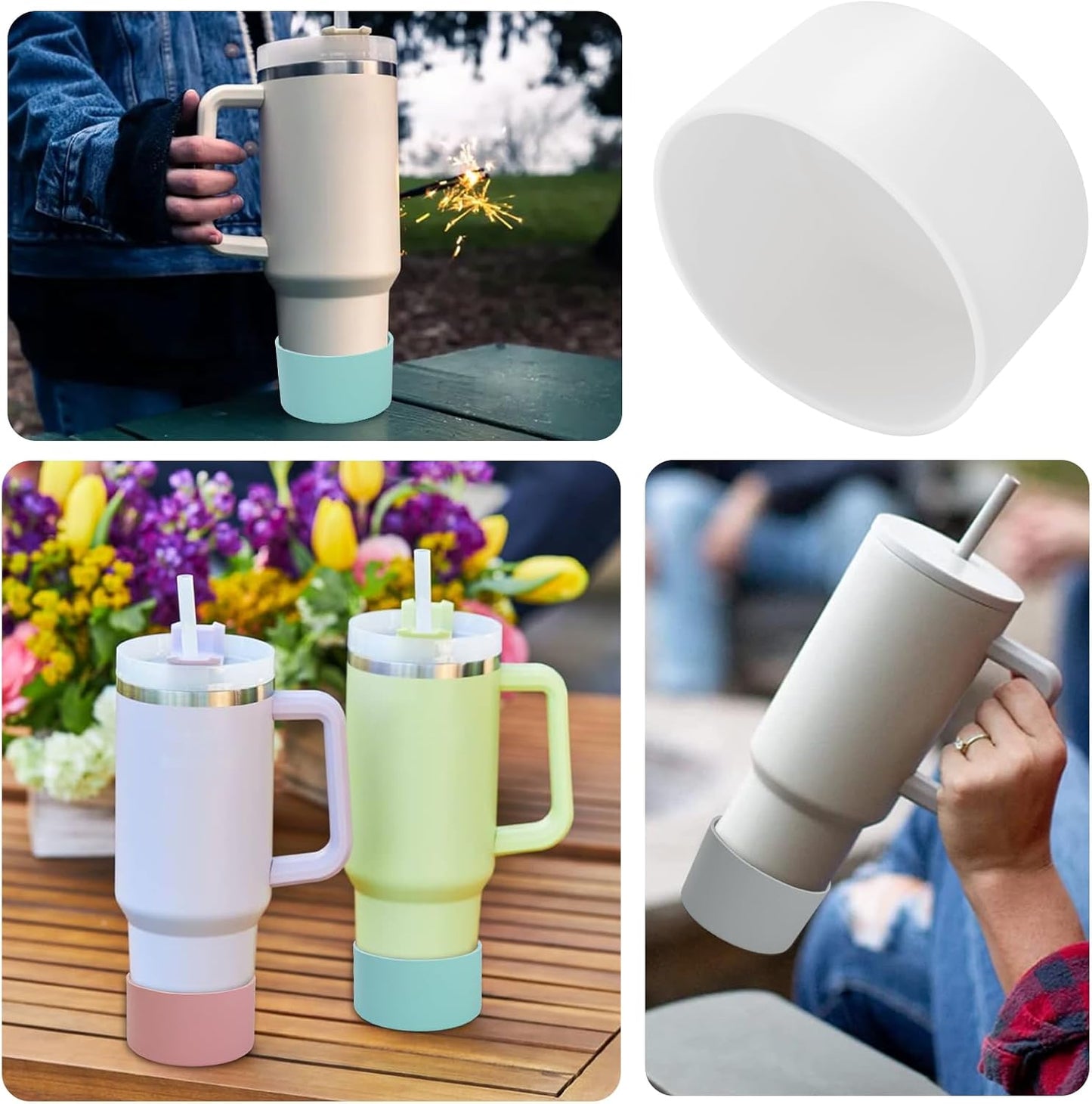 2 Pcs 3 Inch / 75mm Black Water Bottle Boot, Silicone Sleeve Water Bottle Bumper, Tumbler Accessories Bottle Bottom Protector for 20oz 30oz 40oz Water Bottle