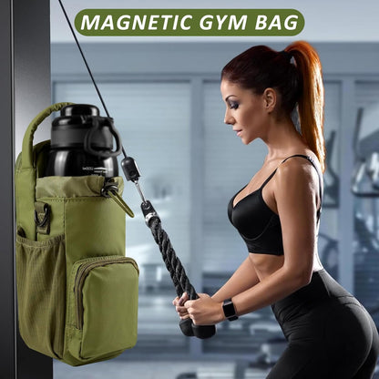JACZZO Magnetic Gym Bag for Men and Women, Magnetic Water Bottle Holder for Gym, Small Gym Bag, Gym Gifts for Women and Men (Black, <40 OZ)