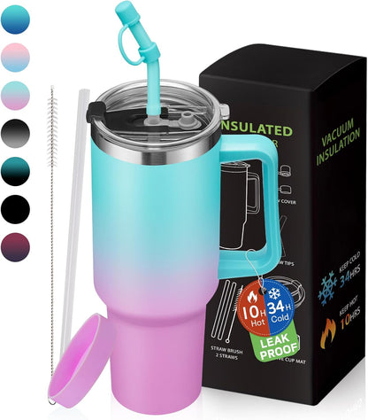 BENZZO 40 oz Tumbler with Handle and Straw Lid Travel Mugs Insulated for Hot and Cold Water Bottle Stainless Steel Coffee Cups