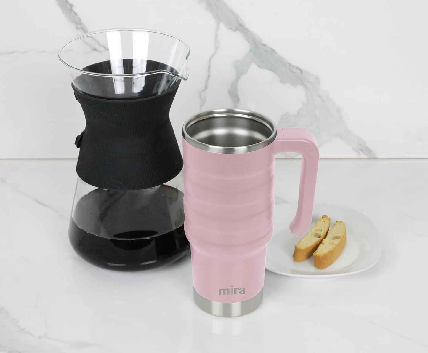 MIRA 24 oz Insulated Travel Mug - Stainless Steel Coffee Cup with Spill-Proof Flip Lid & Handle - Hot/Cold Car Tumbler - Marine