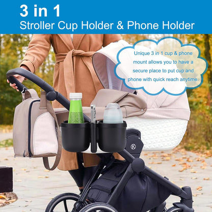Accmor Stroller Cup Holder with Phone Holder, Bike Cup Holder, Universal Cup Holder for Uppababy Nuna Doona Strollers, 2-in-1 Cup Holder for Walker, Wheelchair, Scooter - Colors A