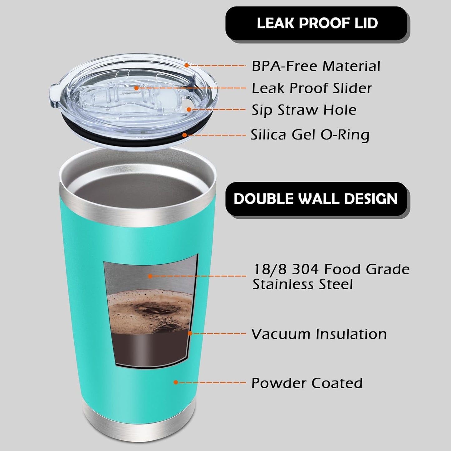 AIANJI 20oz Tumbler Bulk Stainless Steel Tumblers with Lid Vacuum Insulated Double Wall Travel Coffee Mug Powder Coated Tumbler Cup for Hot and Cold Drinks(Stainless Steel, 1 pack)