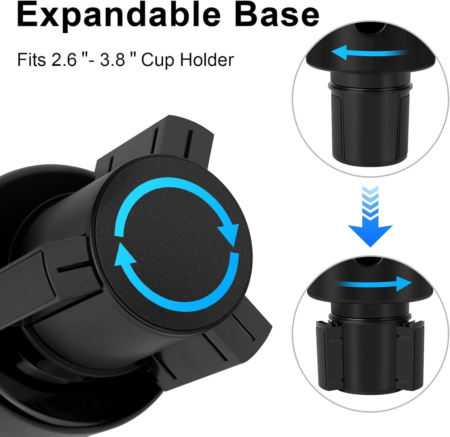 Car Cup Holder Expander, Large Cup Holder Extender for Car with Adjustable Base, Water Bottle Holder Adapter Fits Yeti, Hydro Flask 24/32oz, Big Water Bottles in 3"-3.9", Black