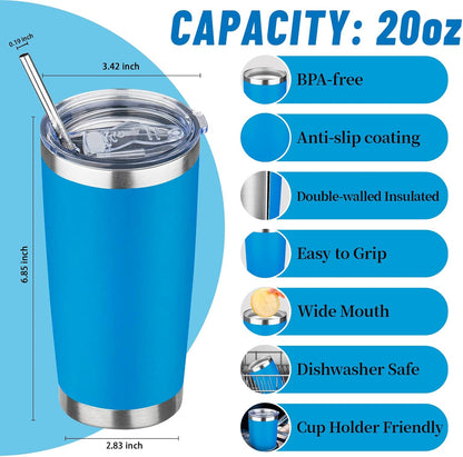 20 oz Tumbler with Lids and Straws, Stainless Steel Insulated Travel Coffee Mug, Double Wall Vacuum Insulated Tumblers, Powder Coated Coffee Tumbler for Cold & Hot Drinks (Light Purple)