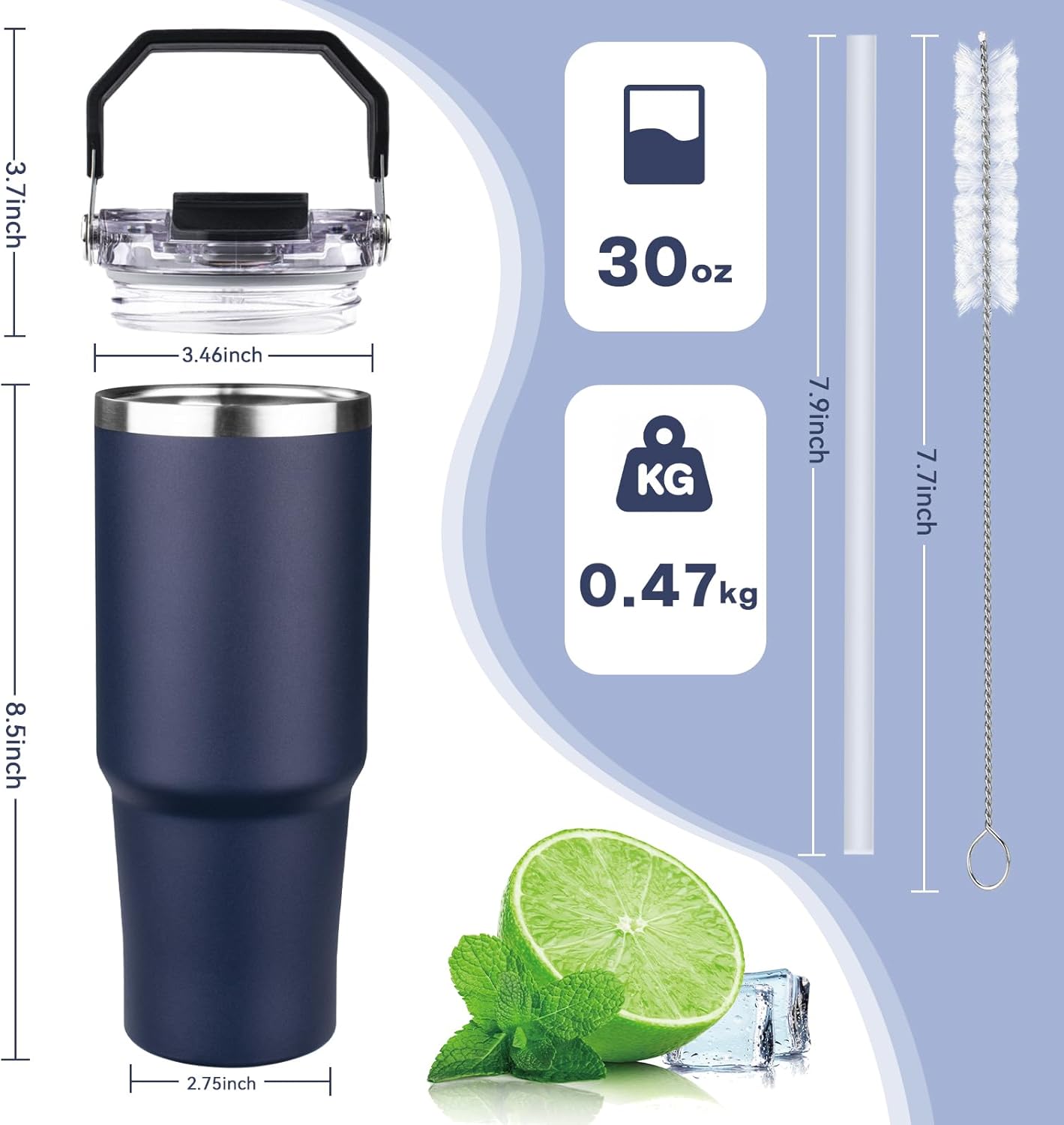 30oz Tumbler with Handle and Flip Straw Lid Double Wall Insulated Travel Coffee Mug Stainless Steel Vacuum Insulated Coffee Tumbler Cup for Hot and Cold Beverages,Leak-proof&BPA-free (30oz,Black)