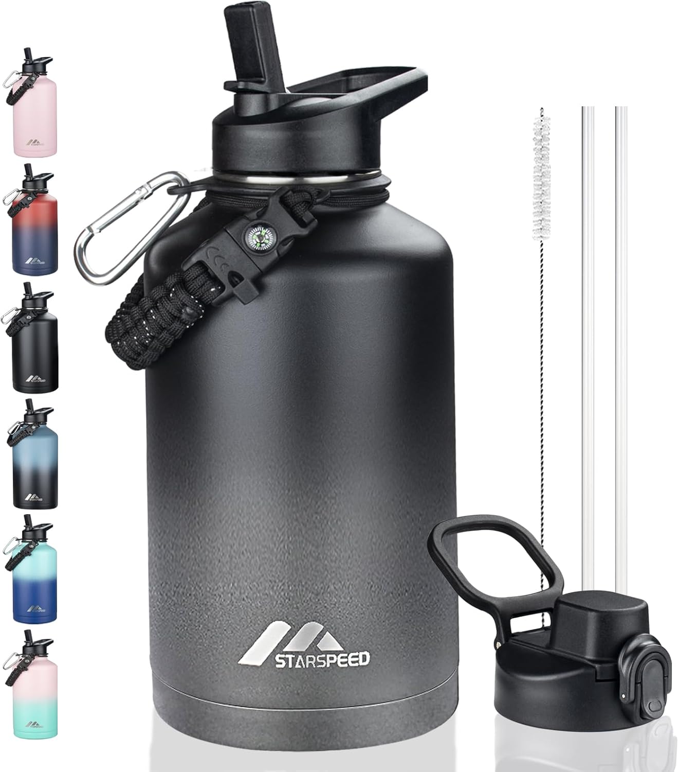 StarSpeed 32oz Insulated Water Bottle with Straw Lid, Stainless Steel Double Walled Vacuum Water Flask, Wide Mouth Sports Water Bottle for Gym Camping Hiking, Indigo Black