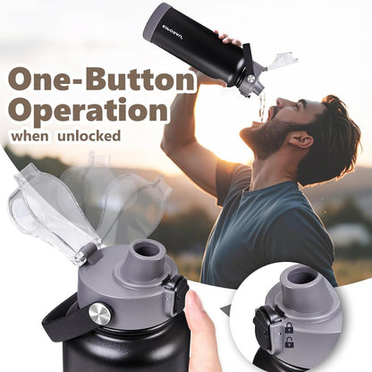 Insulated Water Bottle with Lid & Boot & Stickers, 24 oz Stainless Steel Sweat Free Bottle Keep Cold 24H, BPA-Free Sports Wide Mouth Water Bottle, BlueBlack