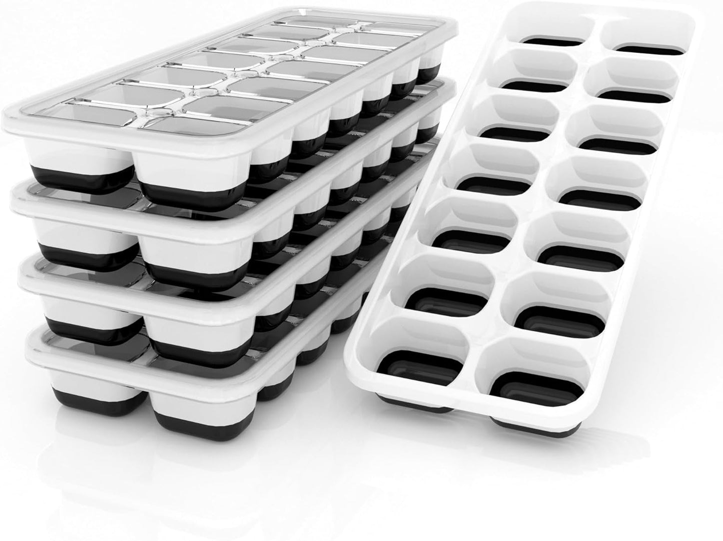 3 Pack Ice Cube Trays with Lid for Freezer, Flexible Silicone Bottom for Easy Release, Stackable Space-Saving Ice Molds, 1.2" Cubes Color-Coded (2 Green 1 Blue) for Juice, Coffee & Cocktails, BPA Free