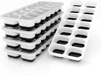 3 Pack Ice Cube Trays with Lid for Freezer, Flexible Silicone Bottom for Easy Release, Stackable Space-Saving Ice Molds, 1.2" Cubes Color-Coded (2 Green 1 Blue) for Juice, Coffee & Cocktails, BPA Free