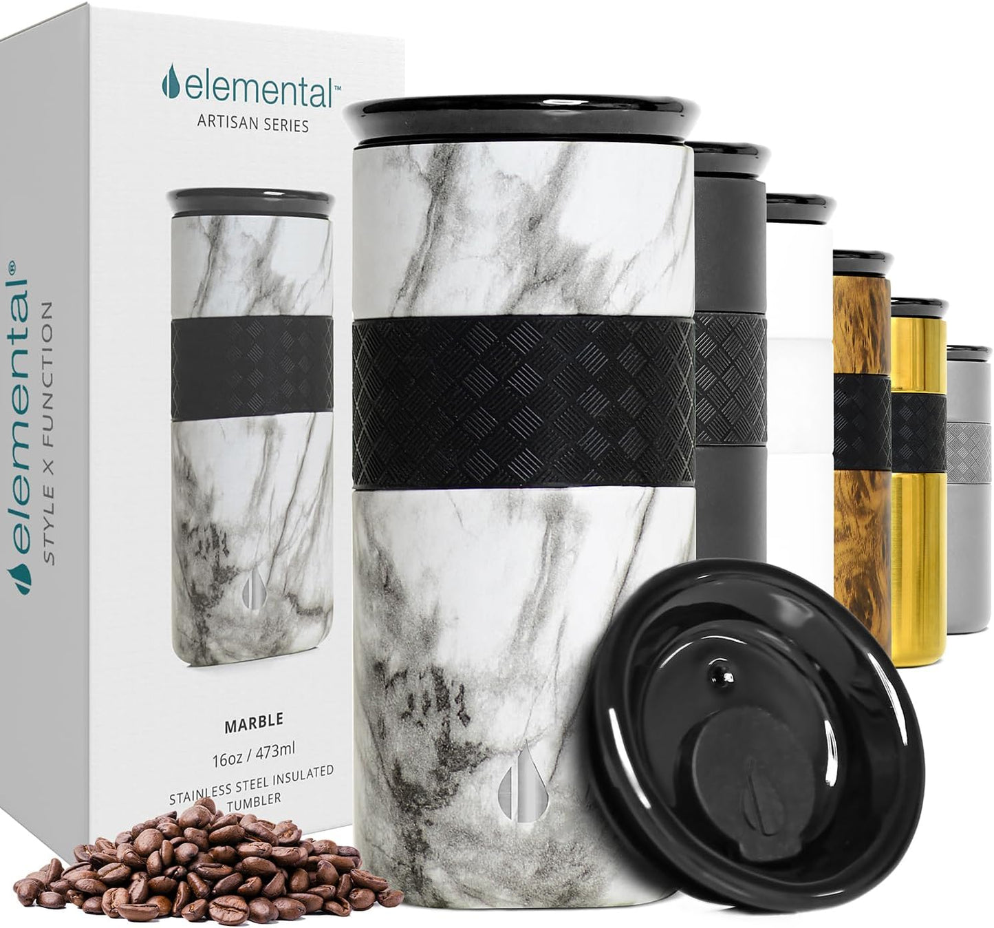 Elemental Artisan Insulated Tumbler, Triple Wall Coffee Travel Mug, Reusable Stainless Steel Coffee Tumbler with Ceramic Lid, Thermal Coffee Cups for Hot (6 Hrs) & Cold (18 Hrs), 16oz - Forest Green