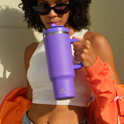40 oz Tumbler with Handle and Straw: Stainless Steel Insulated Tumbler Keeps Cold for 24 Hours, Leakproof Travel Cup Fits in Cup Holder and BPA-Free, Cotton Candy