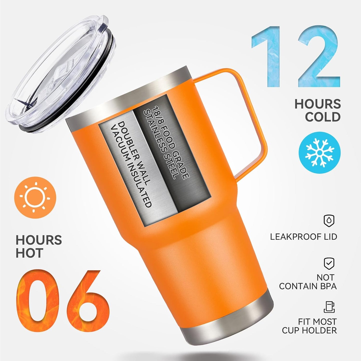 30 oz Tumbler with Handle and Lid, Stainless Steel Tumblers Double Wall Vacuum Insulated Travel Mug Leak Proof Cup Keep Drinks Cold and Hot Black, 1 Pack