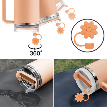 Flower Straw Covers Toppers for Stanley Cups 30&40 Oz Tumbler with Handle Accessories 4PCS Silicone Straw Caps Reusable Straws Tips Protectors for Stanley Cup 10mm 0.4in Straws,Off White
