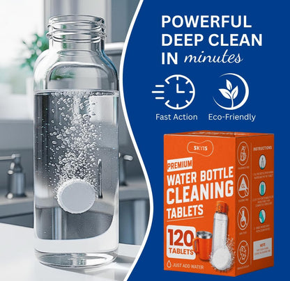 Skyis Water Bottle Cleaning Tablets 120 Pack, Up to 2 Years Supply, No Scrub Bottle Cleaner for Stainless Steel, Tumbler, Hydration Bladder, Coffee Mug, Removes Odor & Stains