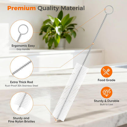 10-Packs Premium Straw Cleaner Brush in Mixed Sizes, 8IN Long Reusable Stainless Steel Cleaning Brushes Set with Soft Sturdy Nylon Bristles for Metal Straws, Sippy Cups, Tumblers & Bottles
