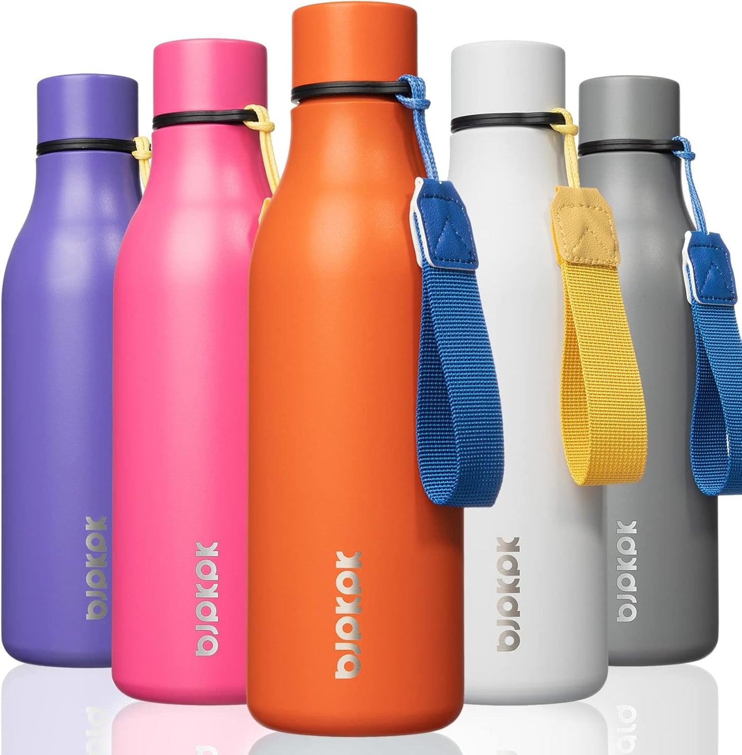 BJPKPK Insulated Water Bottles, 18 oz Stainless Steel Metal Water Bottle with Strap, BPA Free Leak Proof Jugs, Mugs, Flasks, Reusable Thermal Flasks for Sports & Travel, Black - Colors A