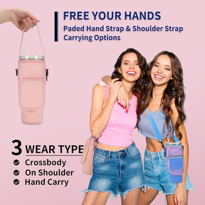 GOEWY Water Bottle Carrier Bag for Stanley 40/30 oz Tumbler with Phone Pocket Neoprene Water Bottle Holder with Shoulder & Handheld Strap Stanley Cup Accessories