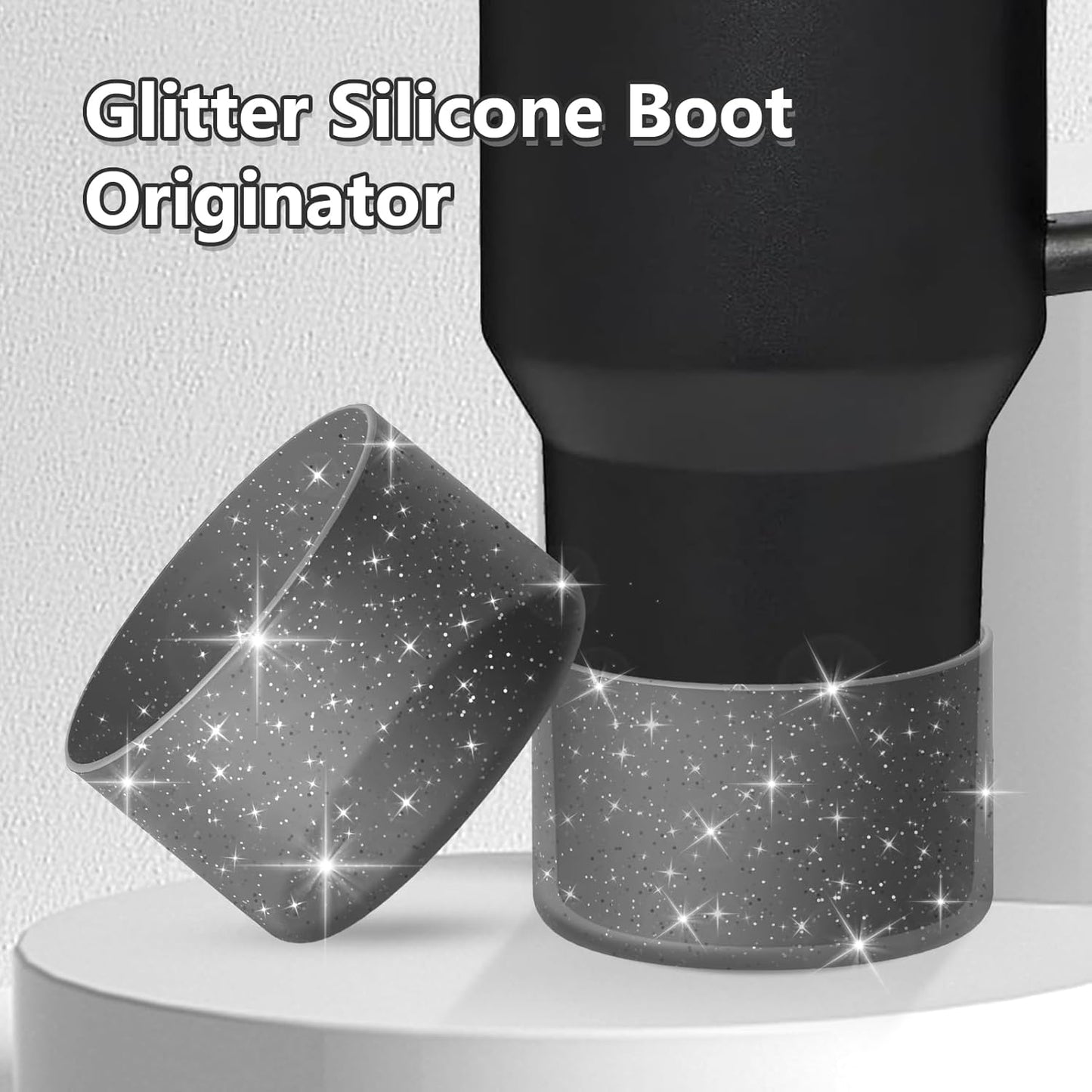 WUQID Protective Bling Silicone Boot Sleeve, Compatible with Stanley Tumbler 20-40oz & Hydro Flask Bottle 12oz-24oz, Glitter Reduces Dents Sleeve Cover for More Bottles/Tumblers Bottom of 2.83-2.95in