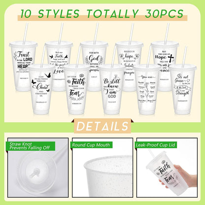 Uiifan 30 Pcs Christian Gifts Cups Bulk for Women, 24oz Bible Verse Christian Tumblers with Lids and Straw, Religious Church Gifts for Mother's Day (Fresh Color,Bible)