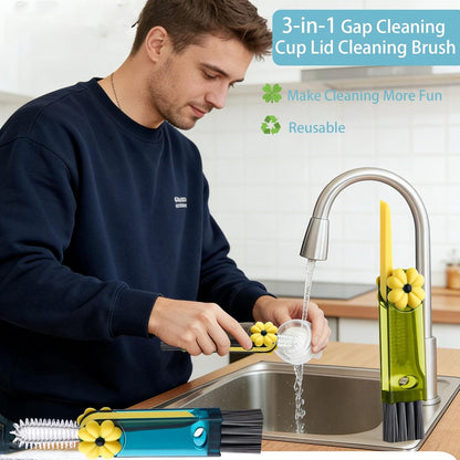 4 in 1 Cup Lid Cleaning Brush - Multifunctional Water Bottle Crevice Cleaning Brush, Portable Cup Lid Brush, Home Kitchen Crevice Brush Tools for Tiny Cup Lid Detail, Bottle Tight Spaces Cup (3 PCS)