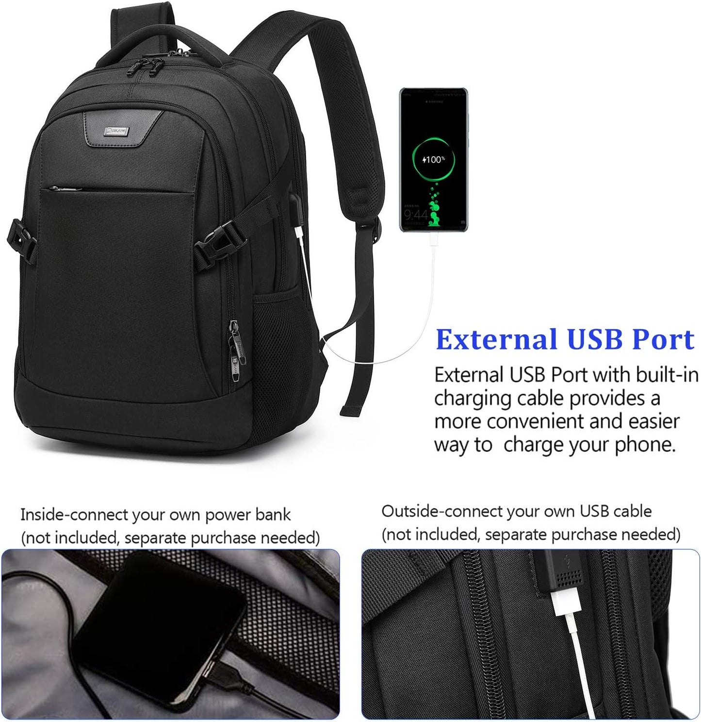 DUSLANG 17 Inch Laptop Backpack for Travel Water Resistant College Backpack for Men/Women Laptop Bag with USB Charging Port,Black - Colors A