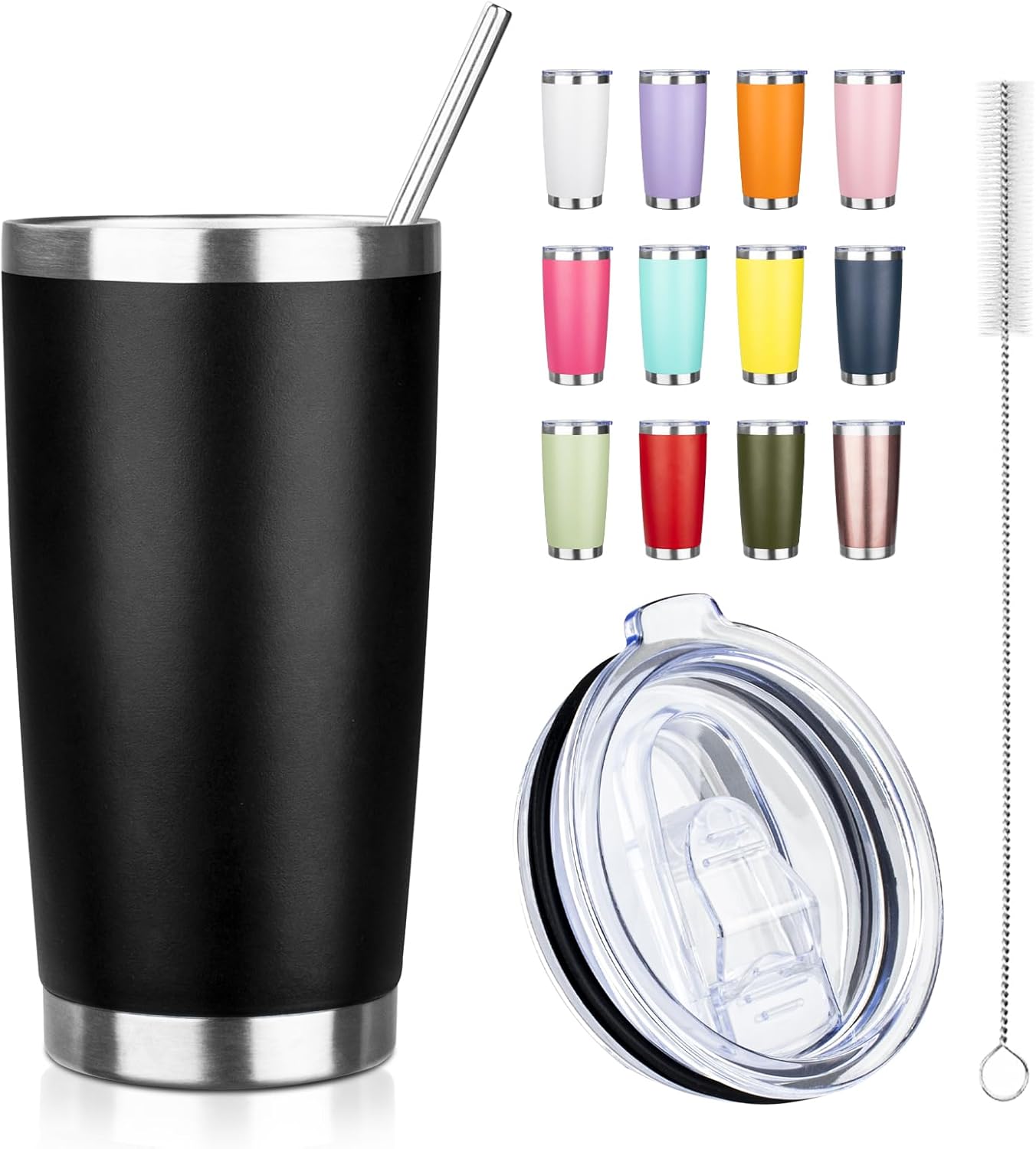 20oz Tumbler with Straw and Brush, Stainless Steel Vacuum Insulated tumbler, Double Wall Insulated Coffee Tumbler for Outdoor, Home, Travel,Office (Buff,1pcs)