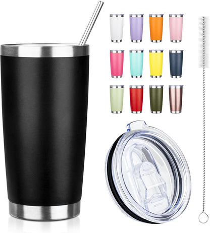 20oz Tumbler with Straw and Brush, Stainless Steel Vacuum Insulated tumbler, Double Wall Insulated Coffee Tumbler for Outdoor, Home, Travel,Office (Buff,1pcs)