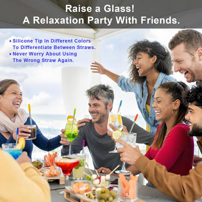 Reusable Stainless Steel Straws Set 6 PCS with 6 Silicone Tips, 2 Straw Brush, 1 Storage Case, Different Sizes of Metal Straws Reusable, Suitable for 14, 20, 30 oz Cups Tumbler, for Hot/Cold Drinks
